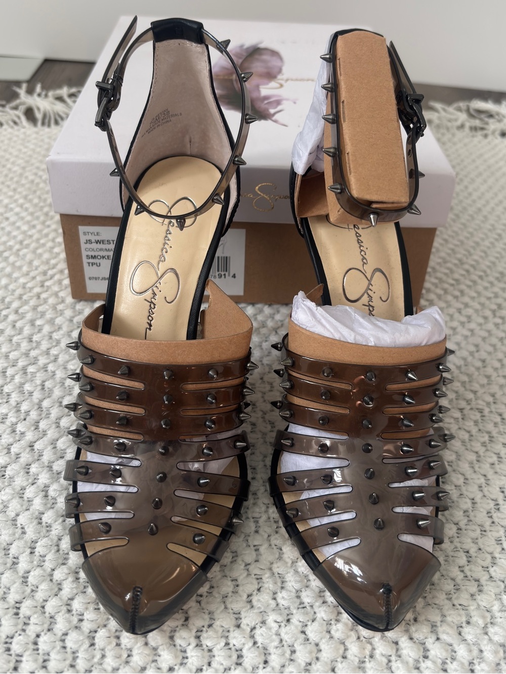 Jessica Simpson Westah Smoke Studded Stiletto Heels Size 7.5M - Picture 2 of 5